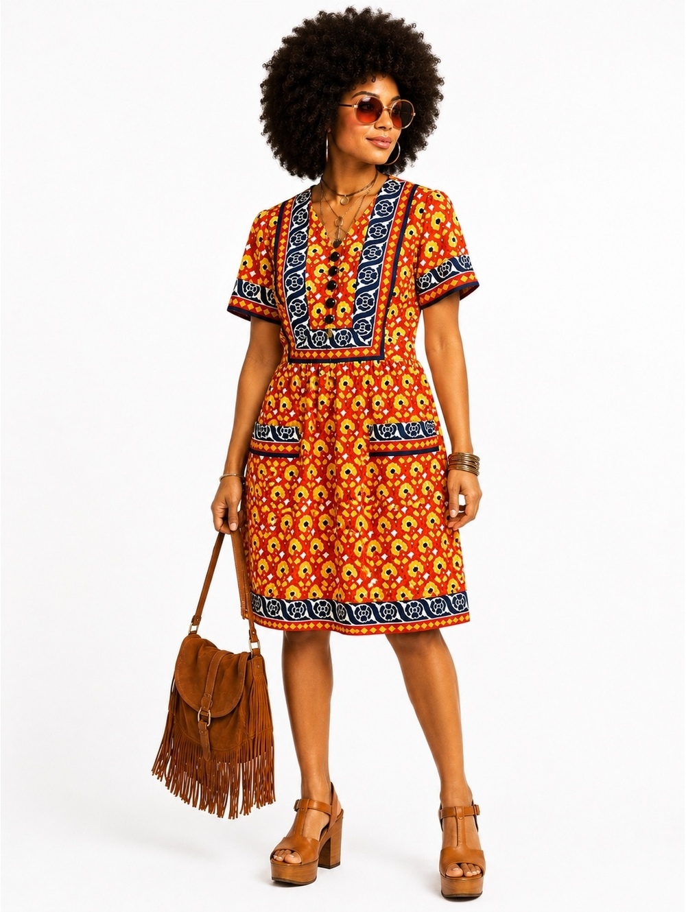 Vintage 70's Retro Floral Midi-S